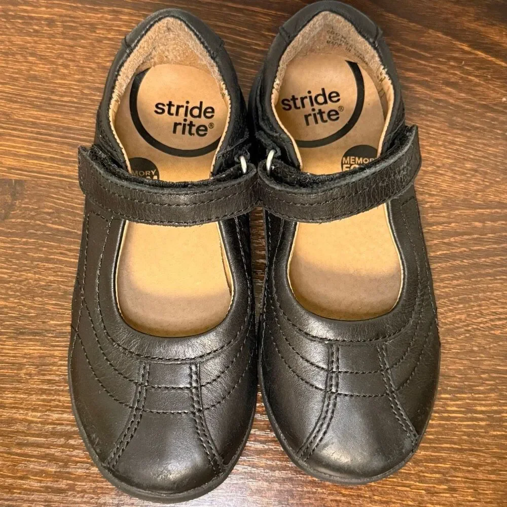 Stride Rite girls Claire black leather shoe size 10M -7”
